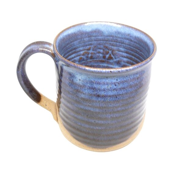 Handcrafted Ceramic Coffee Mug w Blue Glaze & Natural Textured Finish Tea Cross - Picture 3 of 4